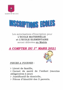 Read more about the article INSCRIPTIONS ECOLE 2021