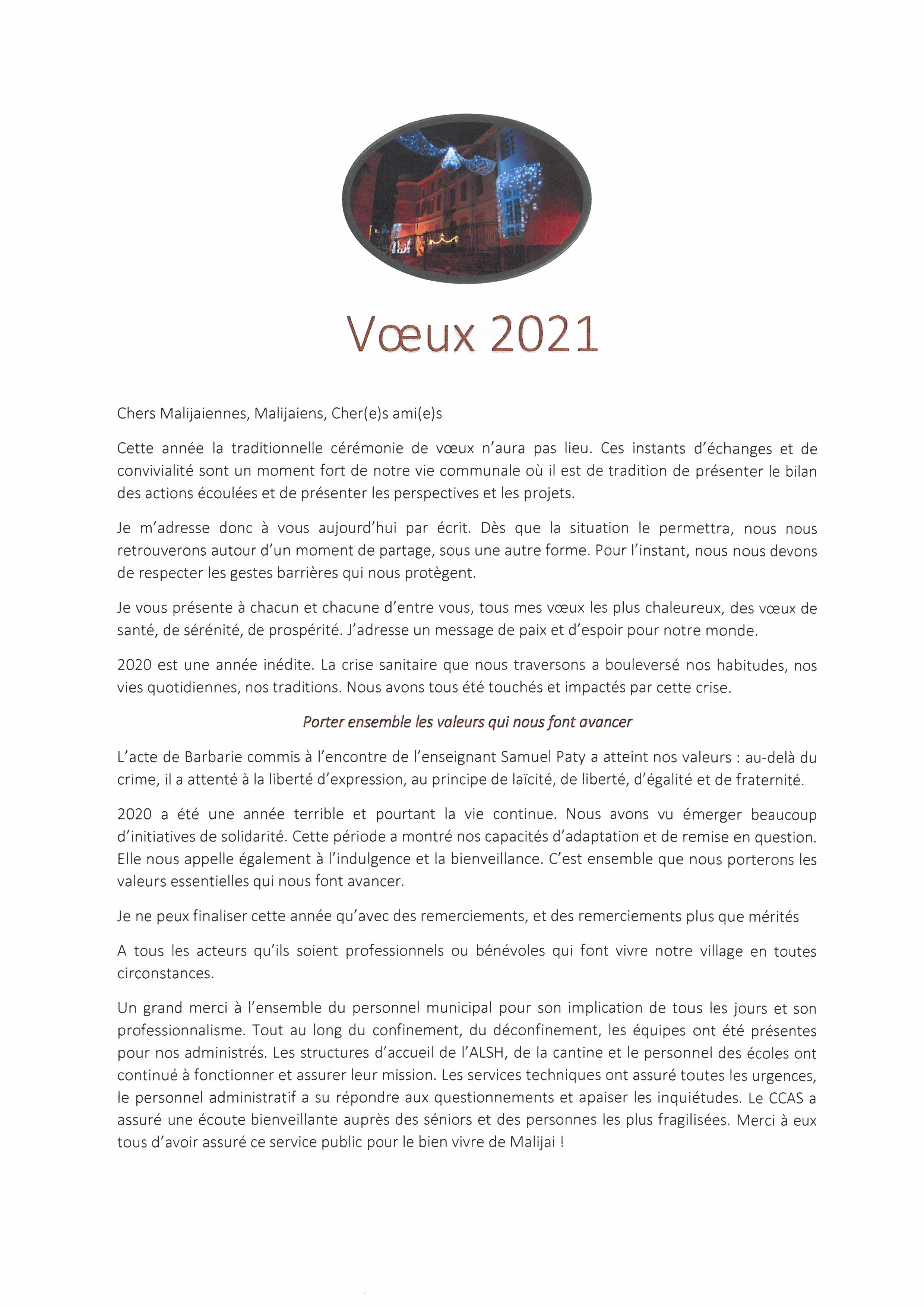 Read more about the article VOEUX DU MAIRE 2021