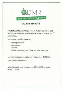 Read more about the article L’ADMR RECRUTE