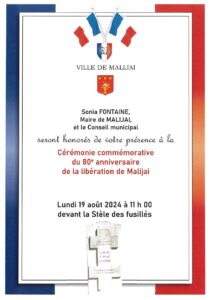 Lire la suite à propos de l’article CEREMONIE COMMEMORATIVE  de la libération de Malijai lundi 19 aout à 11h